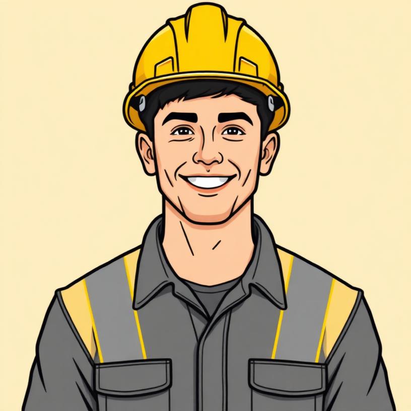 Illustrated portrait of a smiling project manager in a hard hat and safety vest